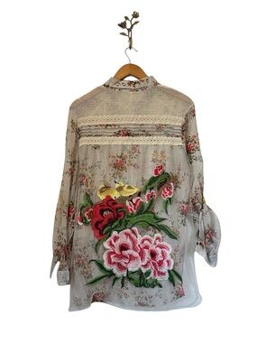 Aratta Silent Journey Womens Large Floral Embroidered Boho Whimsical Romantic